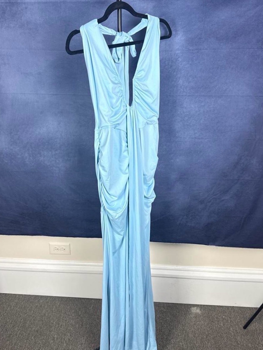 Sky Blue Halter Plunge Maxi Dress - Picture 2 of 4